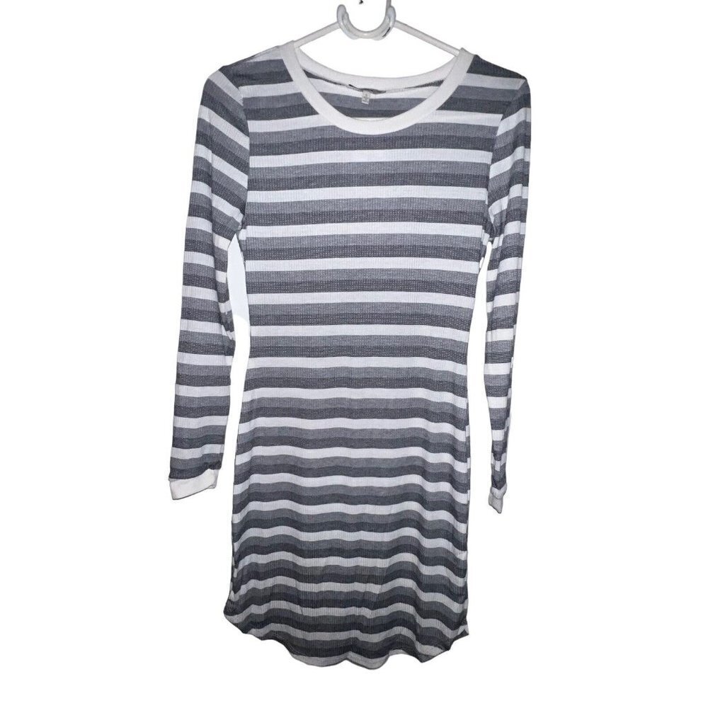 Charlotte Rousse Striped Gray White Long Sleeve T Shirt Dress Size Small New
